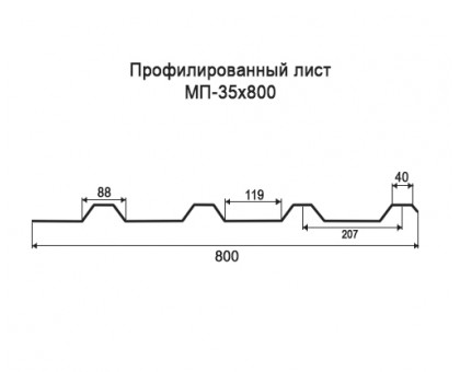 Профнастил МП35-0,8м с нестандартной шириной, толщина 0,4 оцинкованный Профнастил МП35-0,8м с нестандартной шириной, толщина 0,4 оцинкованный