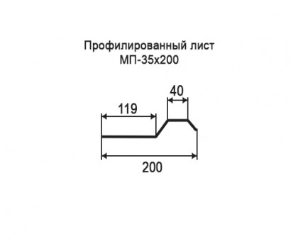 Профнастил МП35-0,2м с нестандартной шириной, толщина 0,6 оцинкованный