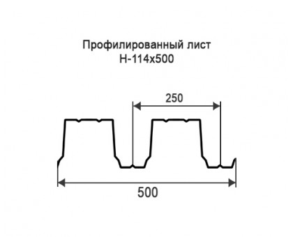 Профнастил Н114-0,5м с нестандартной шириной, толщина 0,55 оцинкованный Профнастил Н114-0,5м с нестандартной шириной, толщина 0,55 оцинкованный