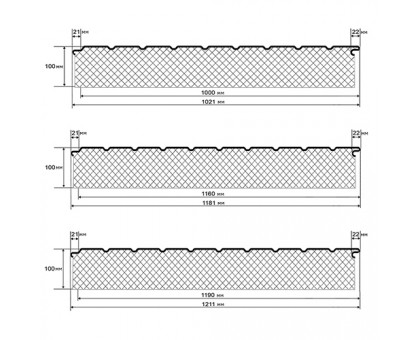 Двухслойные сэндвич-панели из пенополистирола-0.5, ширина 1000 мм, толщина 100 мм, RAL6005